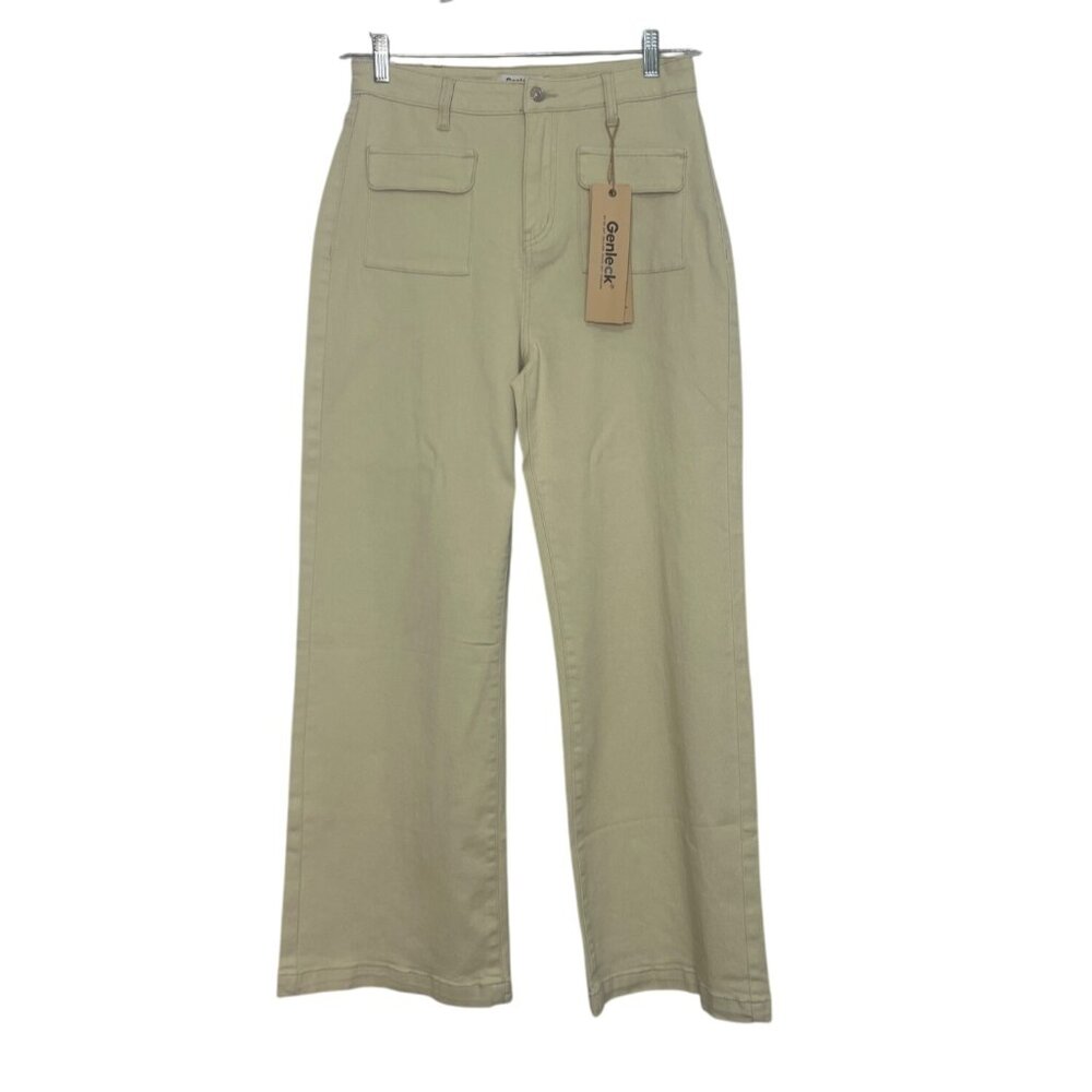 Genleck Wide Leg Jeans Pants Womens Size 10 Beige Tan New Casual Pockets